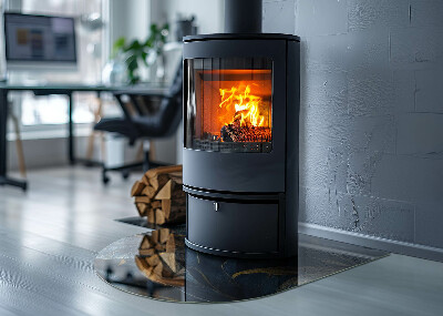 Glasplatte für Kamin halboval Elegante Blätter in Textur