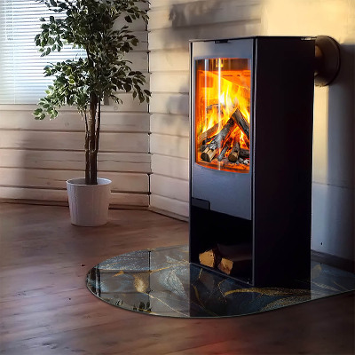 Glasplatte für Kamin halboval Elegante Blätter in Textur