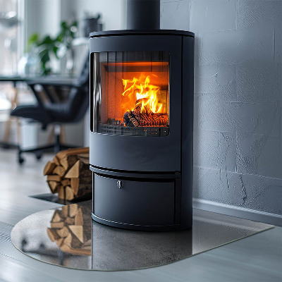 Glasplatte für Kamin halboval Rohbetonstruktur