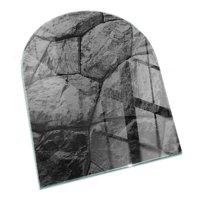 Glas unter Kamin halboval Natursteinmuster