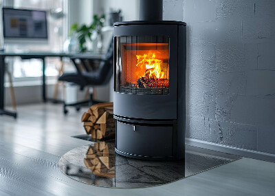 Glas unter Kamin halboval Natursteinmuster