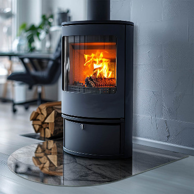 Glas unter Kamin halboval Natursteinmuster