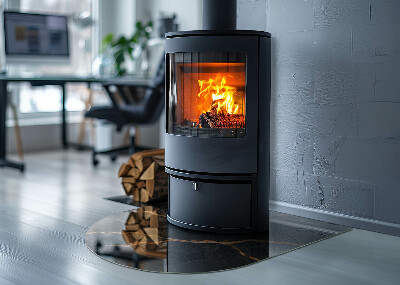 Glasplatte für Kamin halboval Edler Marmor mit Adern