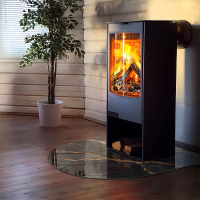 Glasplatte für Kamin halboval Edler Marmor mit Adern
