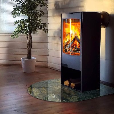 Glasplatte für Kamin halboval Pflanzenmotive mit Schmetterlingen