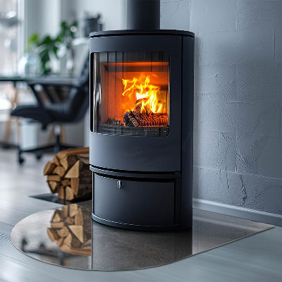 Glas unter Kamin halboval Natursteinmuster
