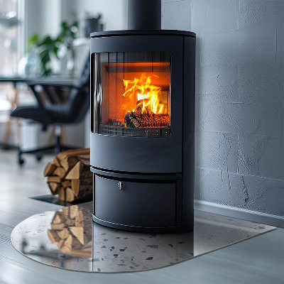 Glasplatte für Kamin halboval Steinmuster mit Partikeln