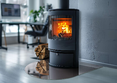 Glas unter Kamin halboval Farbe Beige
