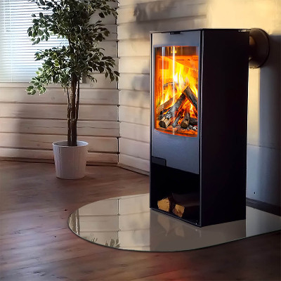 Glasplatte für Kamin halboval Farbe Braun