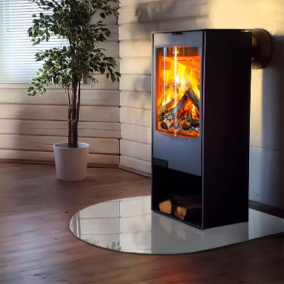 Glasplatte für Kamin halboval Farbe: Grau