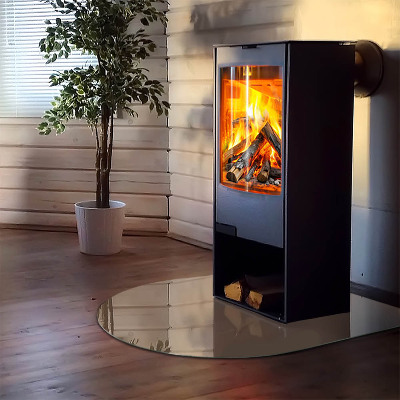 Glas unter Kamin halboval Farbe Braun