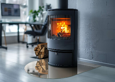Glas unter Kamin halboval Farbe Beige
