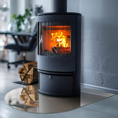 Glas unter Kamin halboval Farbe Beige