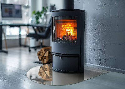 Glas unter Kamin halboval Farbe Beige