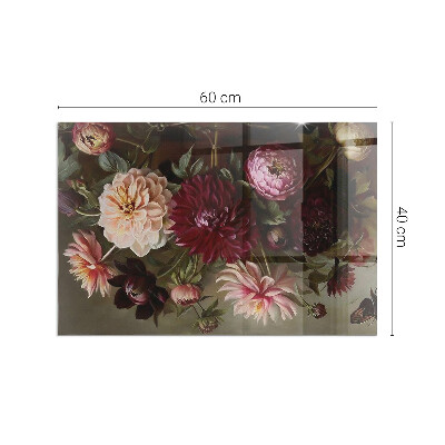 Glasplatte für Öfen rechteckig Blumenstrauß im Detail