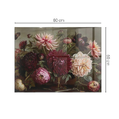Glasplatte für Öfen rechteckig Blumenstrauß im Detail