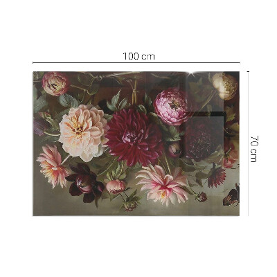 Glasplatte für Öfen rechteckig Blumenstrauß im Detail