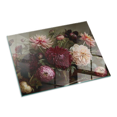 Glasplatte für Öfen rechteckig Blumenstrauß im Detail