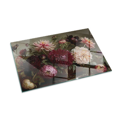 Glasplatte für Öfen rechteckig Blumenstrauß im Detail