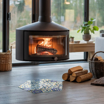 Glas unter Kamin sechseckig Mosaikmotiv mit floralen Akzenten