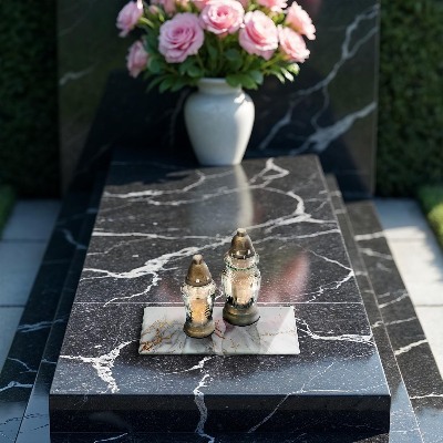 Grabkerzen Unterlage Heller Marmor mit Gold