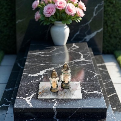 Grabkerzen Unterlage Heller Marmor mit Gold
