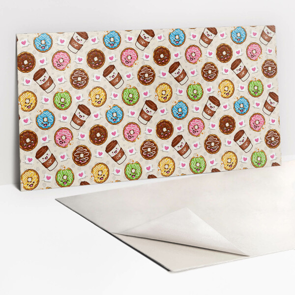 Wandpaneel selbstklebend Cartoon-Donuts und Kaffee