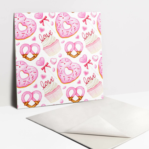 Vinyl Fliesen selbstklebend Rosa Donuts und Brezeln