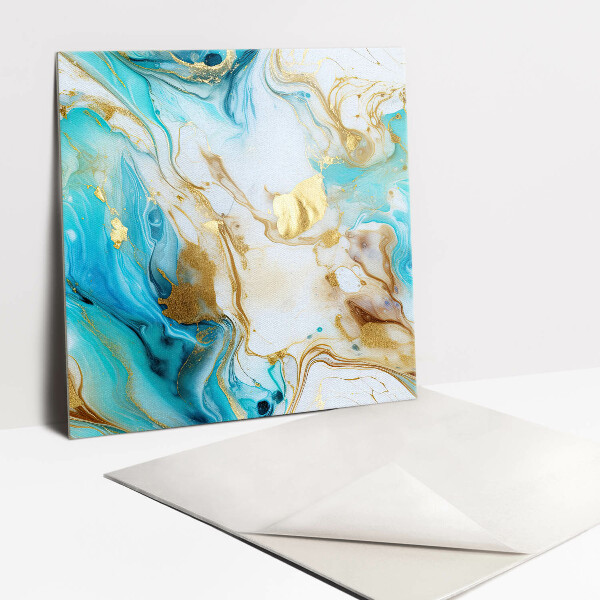 Vinyl Fliesen selbstklebend Blauer Marmor und Gold