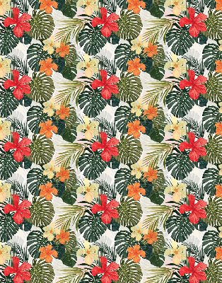 Fensterrollo innen mit tropischen Blumen und Blättern