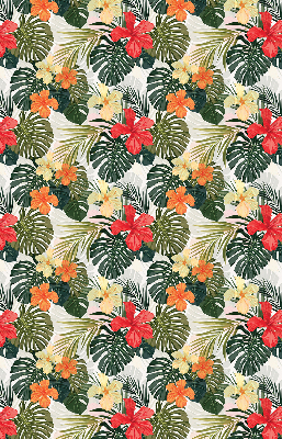 Fensterrollo innen mit tropischen Blumen und Blättern