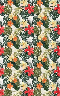 Fensterrollo innen mit tropischen Blumen und Blättern