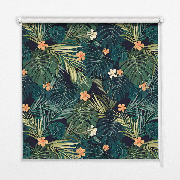 Rollo Fenster mit tropischen Blättern und Blüten