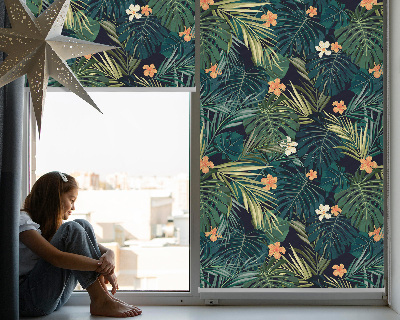 Rollo Fenster mit tropischen Blättern und Blüten