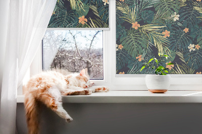 Rollo Fenster mit tropischen Blättern und Blüten