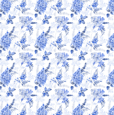 Fensterrollo in Blau mit Blumenmuster