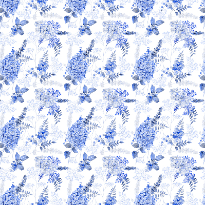 Fensterrollo in Blau mit Blumenmuster