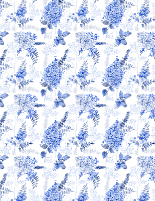 Fensterrollo in Blau mit Blumenmuster