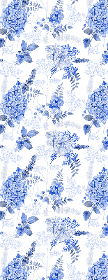 Fensterrollo in Blau mit Blumenmuster