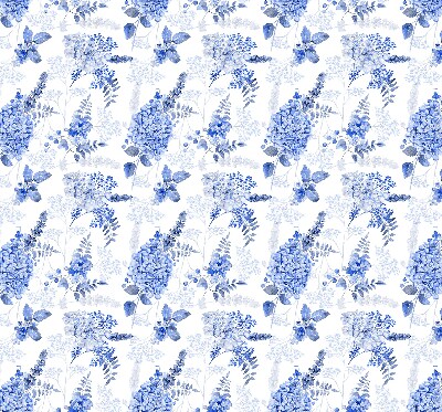 Fensterrollo in Blau mit Blumenmuster