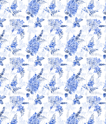 Fensterrollo in Blau mit Blumenmuster