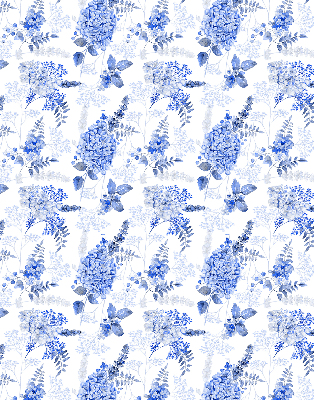Fensterrollo in Blau mit Blumenmuster