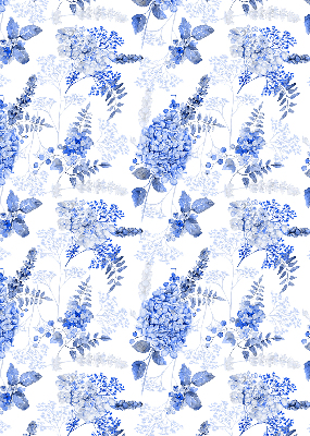 Fensterrollo in Blau mit Blumenmuster