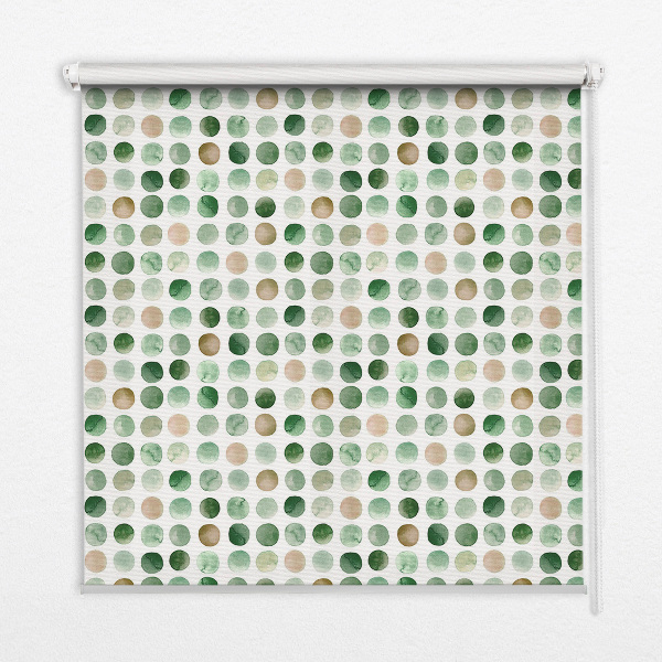 Rollo Fenster in grüner Farbe und mit Kreismuster