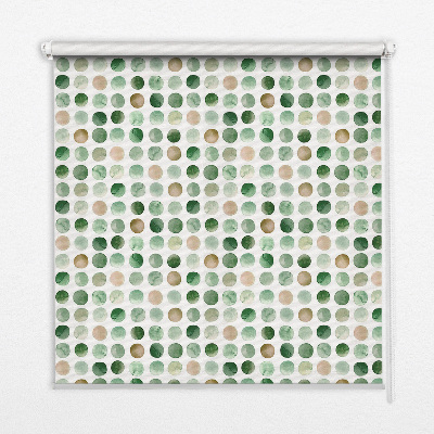 Rollo Fenster in grüner Farbe und mit Kreismuster
