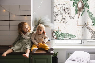 Rollo Fenster mit Giraffen-, Elefanten- und Blattmotiv