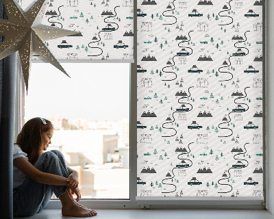 Rollo Fenster mit Wald- und Bergpfadmuster