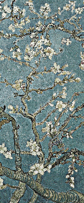 Fensterrollo mit Zweigen auf blauem Hintergrund