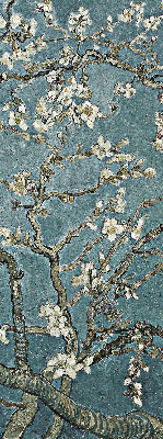 Fensterrollo mit Zweigen auf blauem Hintergrund