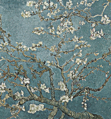Fensterrollo mit Zweigen auf blauem Hintergrund